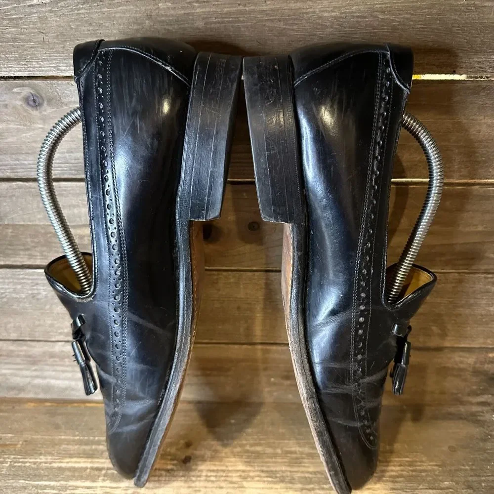 Mens Johnston & Murphy Black Leather Casual Wingtip‎ Tassel Loafers Size 10.5 D